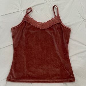 SHEIN Velvet Lace Trim Cami Top - Burgundy